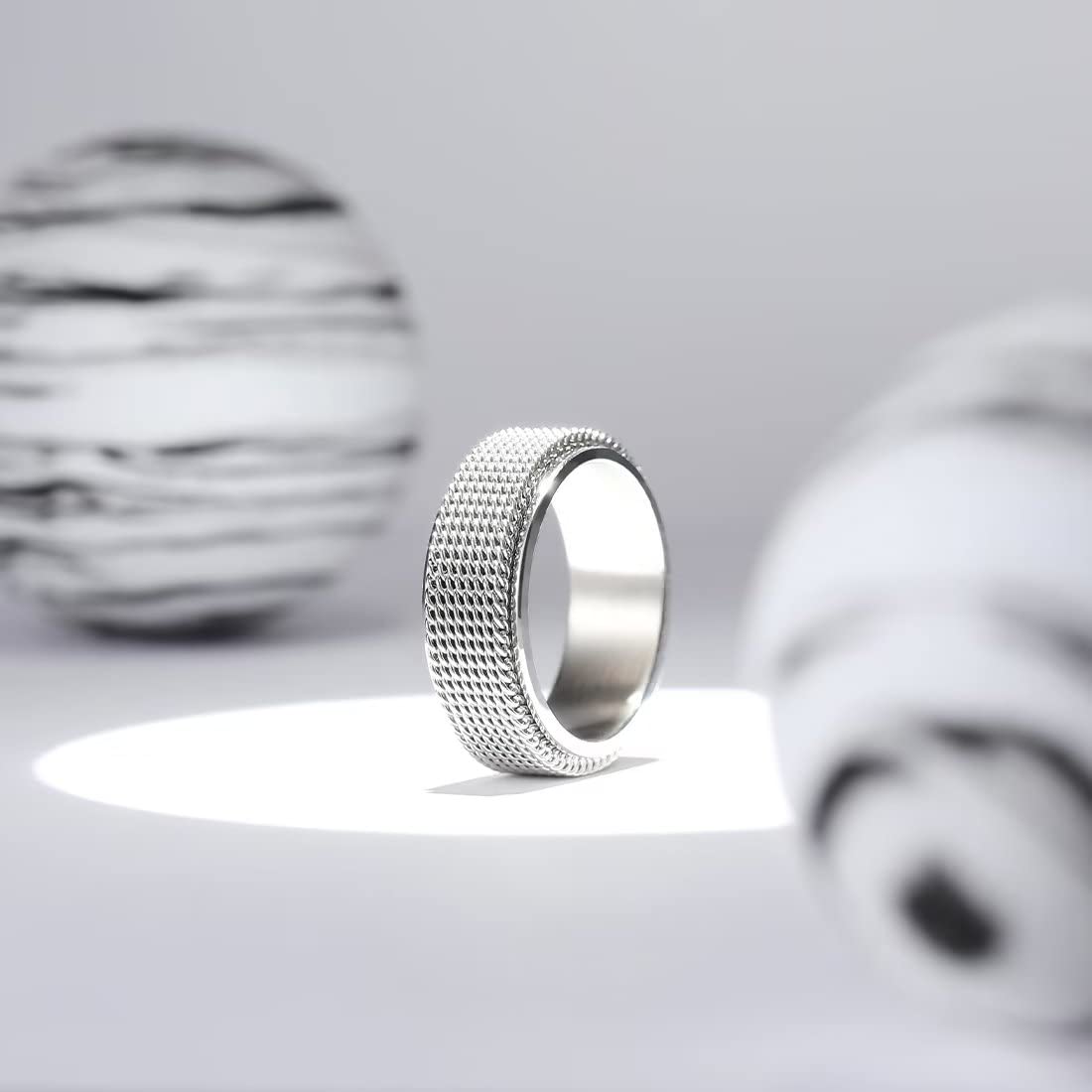 King Will Silver 8mm Spinner Chain Mesh Rings Stainless Steel Anxiety Ring for Women Men Wedding Band Ring Fidget Ring Mesh Chain Woven Mesh 10