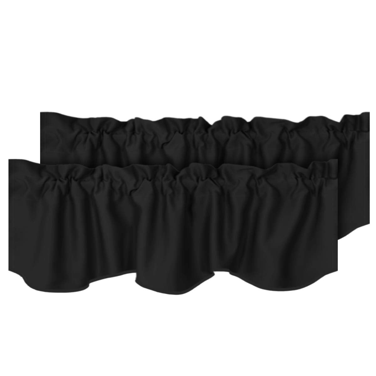 H.VERSAILTEX 2 Panels Blackout Curtain Valances for Kitchen Windows/Living Room/Bathroom Privacy Protection Rod Pocket Decoration Scalloped Window Valance Curtains, 52" W x 18" L, Black