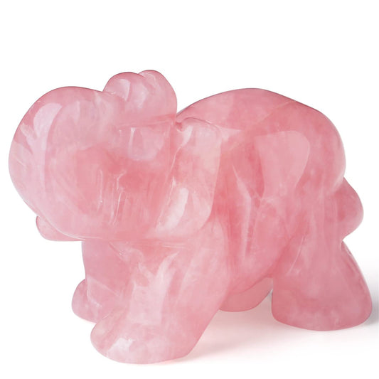 2" Rose Quartz Elephant Decor Healing Crystal Pink Cute Natural Hand-Carved Polished Figurines Statue Gemstone Energy Hippie Home Room Office Desk Decoration Valentine's Day Gifts for Women