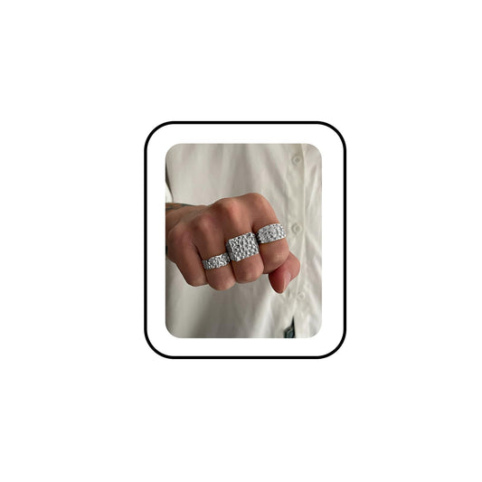 3Pcs Gold Chunky Knuckle Rings for Men Women Punk Stackable Finger Rings Set Hip Hop Harmmered Texture Statement Ring Vintage Gothic Ring Birthday Party Christmas Halloween Valentines Day Wedding Holiday Jewelry (Silver)