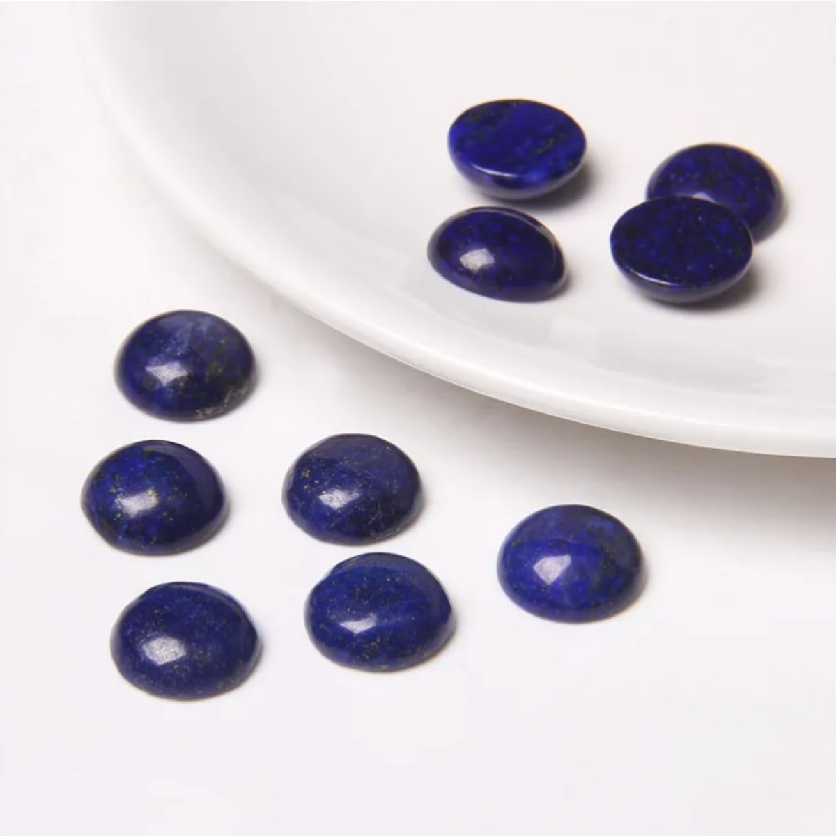 20pcs 12mm Natural Stone No Hole Lapis Lazuli Semicircle Smooth Cabochons Beads Healing Chakra Crystal Stone Bead for Jewelry Making Rings Earrings Necklace Bracelet DIY Crafts