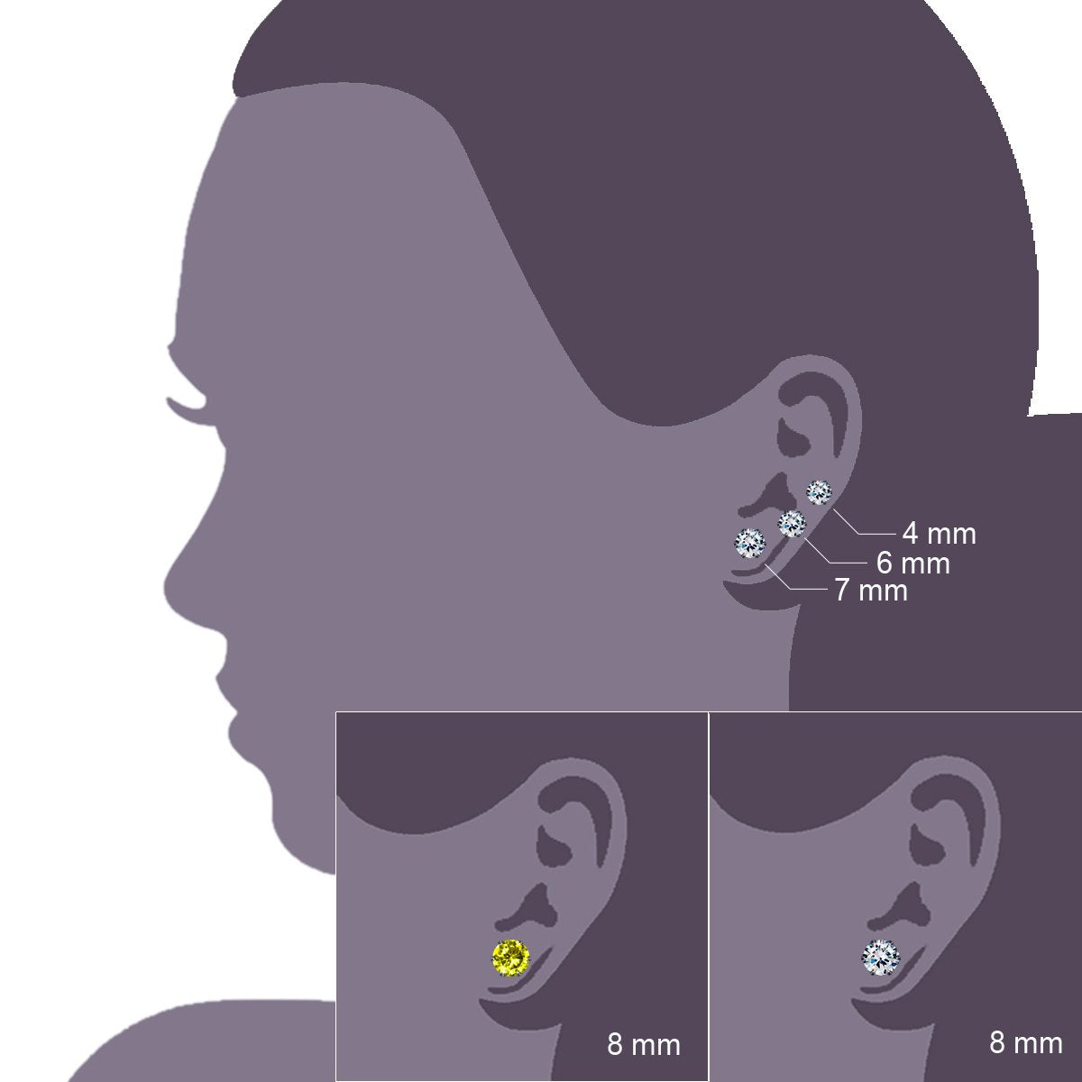 JewelrieShop Earrings for Women Studs Set Stainless Steel CZ Earing Hypoallergenic Multiple Piercing Ear Stud (8 pairs,4-8mm,White,Yellow CZ)