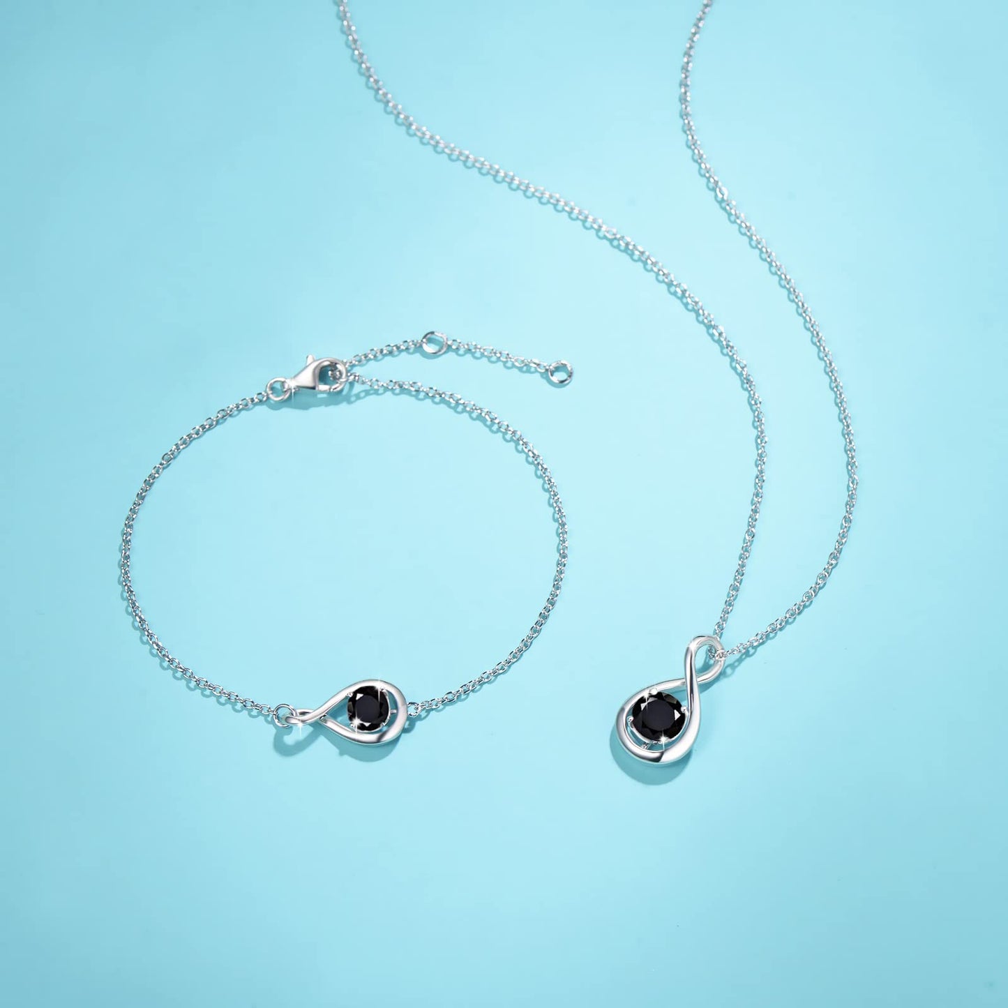 FANCIME Black Tourmaline Necklace Graduation Gift Sterling Silver Dainty Infinity Pendant Crystal Black Onyx Fine Gemstone Jewelry Anniversary Birthday Mothers Day Gifts for Women Her