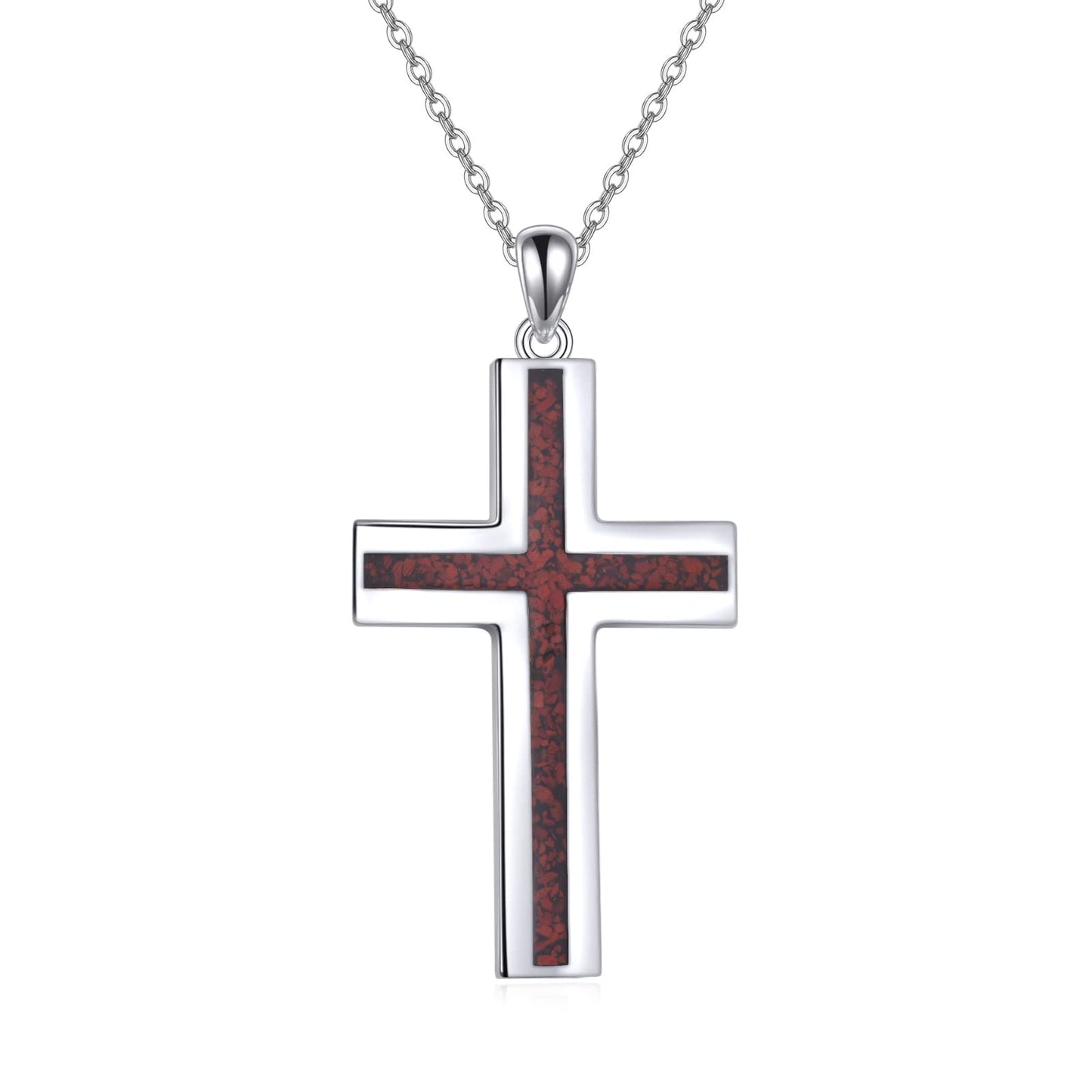 YFN Cross Necklace Sterling Silver Red Coral Cross Pendant Jewelry Gifts for Women Men