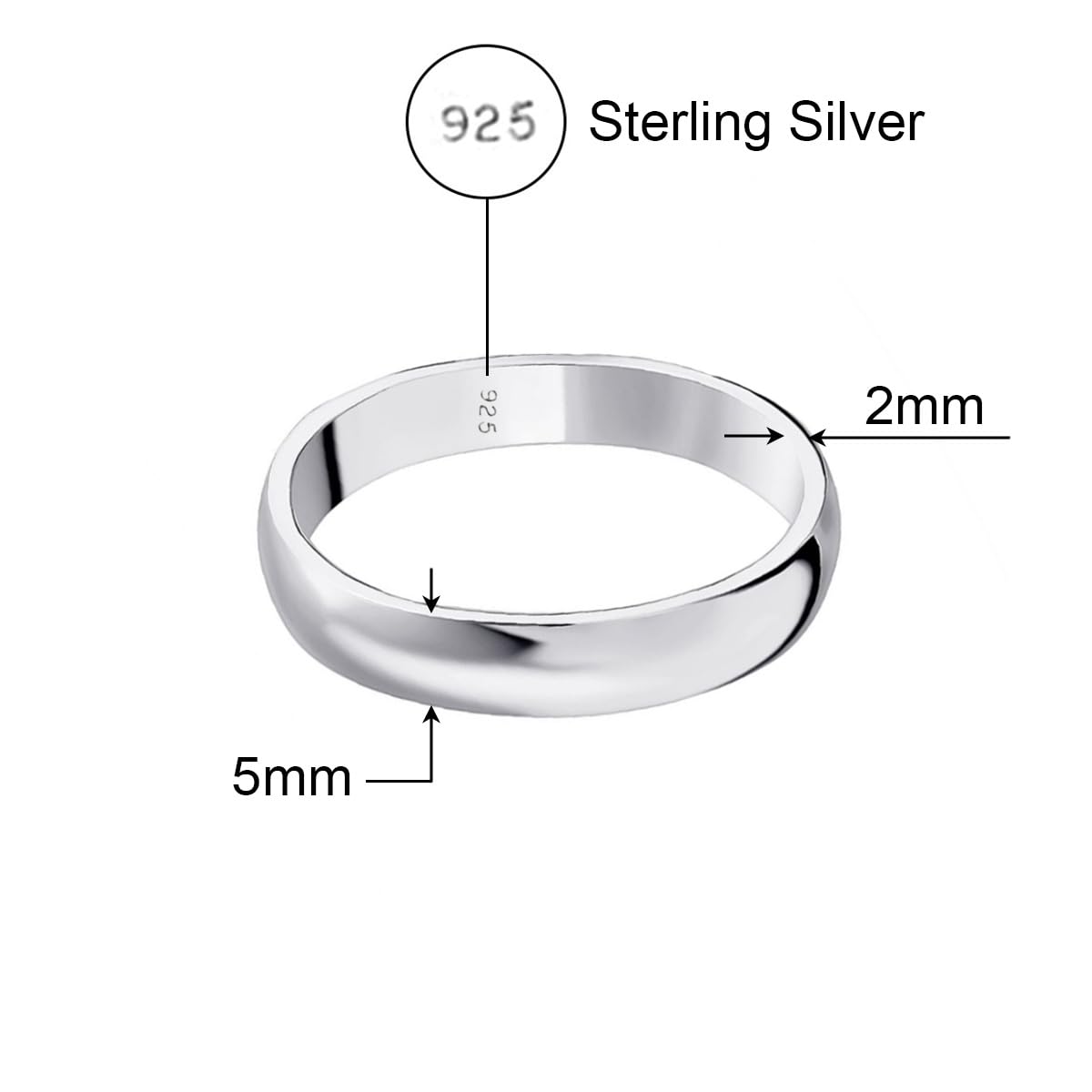 Savlano 925 Sterling Silver 5MM Half - Round Wedding Band Ring for Women and Men Comes in 5-14 Sizes with Gift Box - Made in Italy