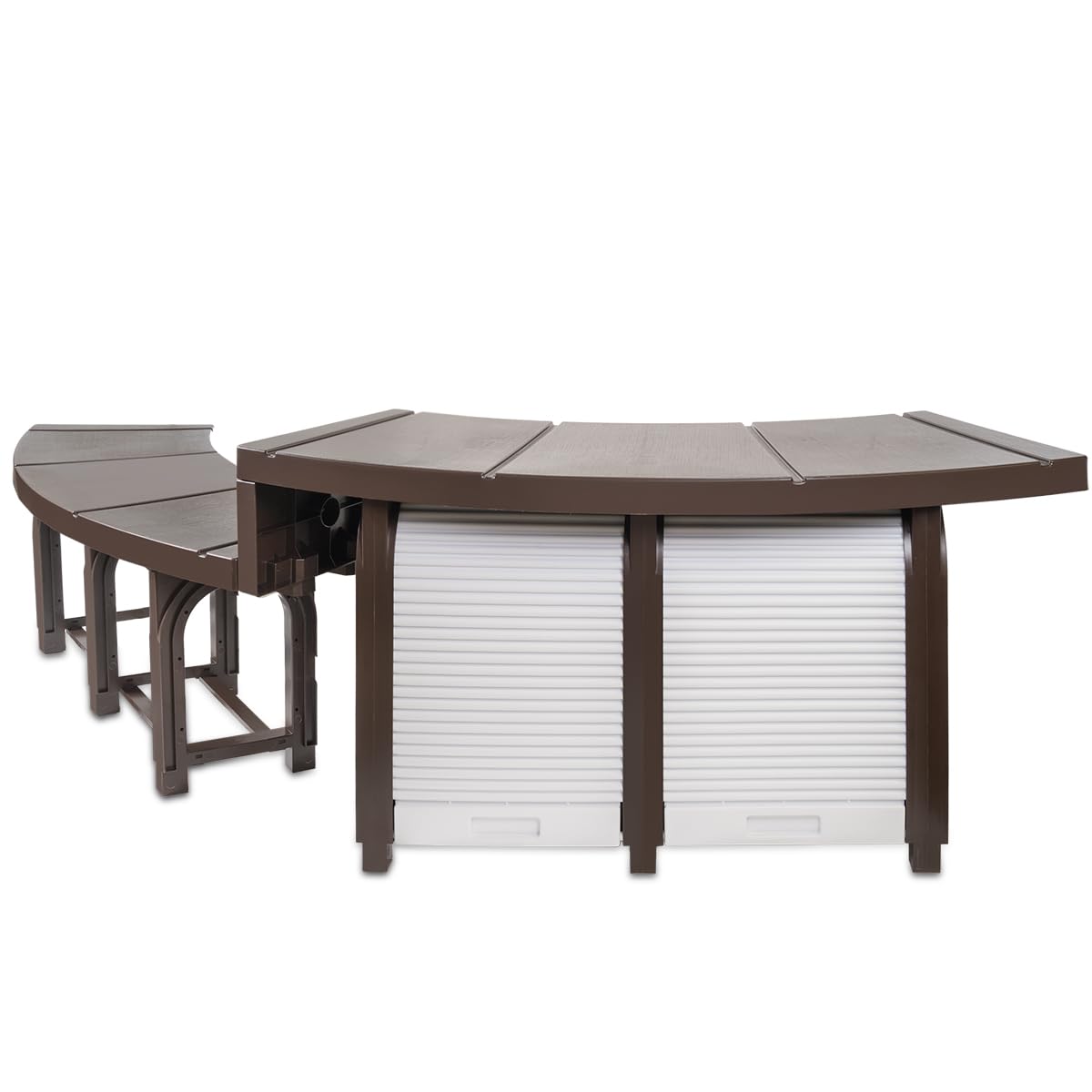 XtremepowerUS SPA Bench Set with Storage & Roller Shades – 2 Medium & 2 Tall Benches, Brown, 400 lbs Capacity, Outdoor Use