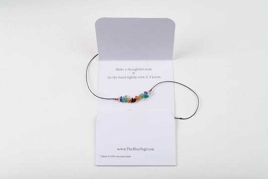 The Blue Yogi Chakra Balance Crystal Bracelet with Natural Gemstone Chips & Copper, Reiki Infused Unisex Yoga Wish Band with Tie Closure