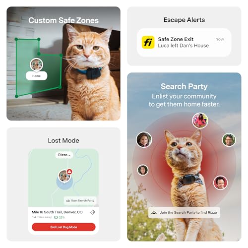 Fi Mini GPS Tracker for Cats — Lightweight Collar Attachment, Virtual Fences, Escape Alerts, Step & Health Tracking, Waterproof Cat Tracker — 12-Month Membership Included