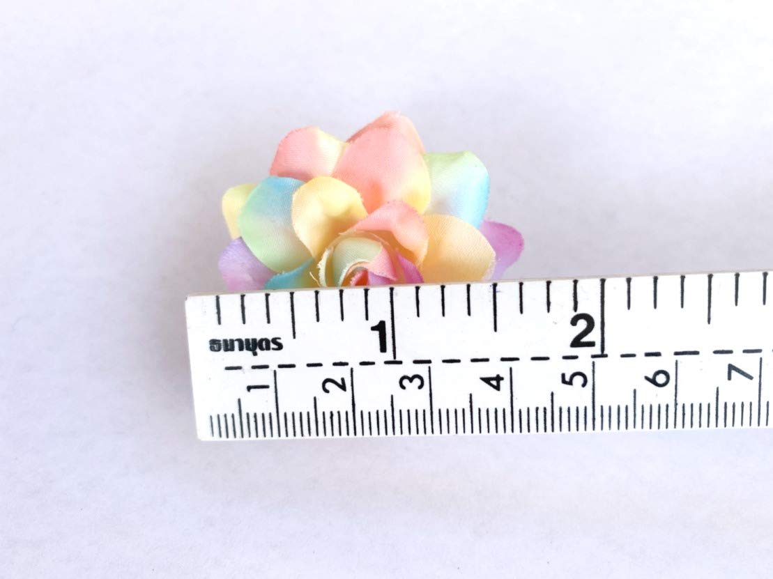 ICRAFY (24) Silk Rainbow Pastel Tones Roses Flower Head - 1.75" - Artificial Flowers Heads Fabric Floral Supplies Wholesale Lot for Wedding Flowers Accessories Make Bridal Hair Clips Headbands Dress