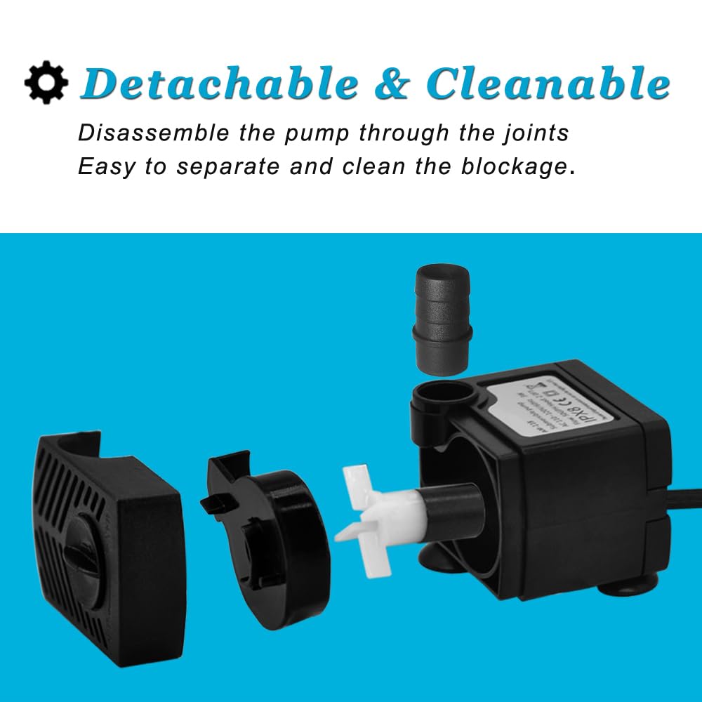 90 GPH Mini Submersible Pump, Small Fountain Pump (5W 350L/H) for water feature, Aquariums, Fish Tank, Tabletop Fountain, Pet Fountain, Indoor or Outdoor Pond Fountain