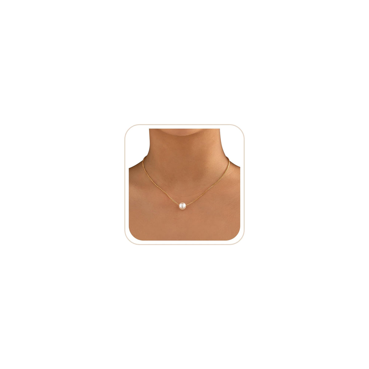 Trinckle Single Pearl Necklace, 8MM Pearl Pendant Necklaces for Women 14K Gold Dainty Strands Necklace Simple Floating Pearl Charm Gifts for Women as Girlfriend Brides Prom Gifts