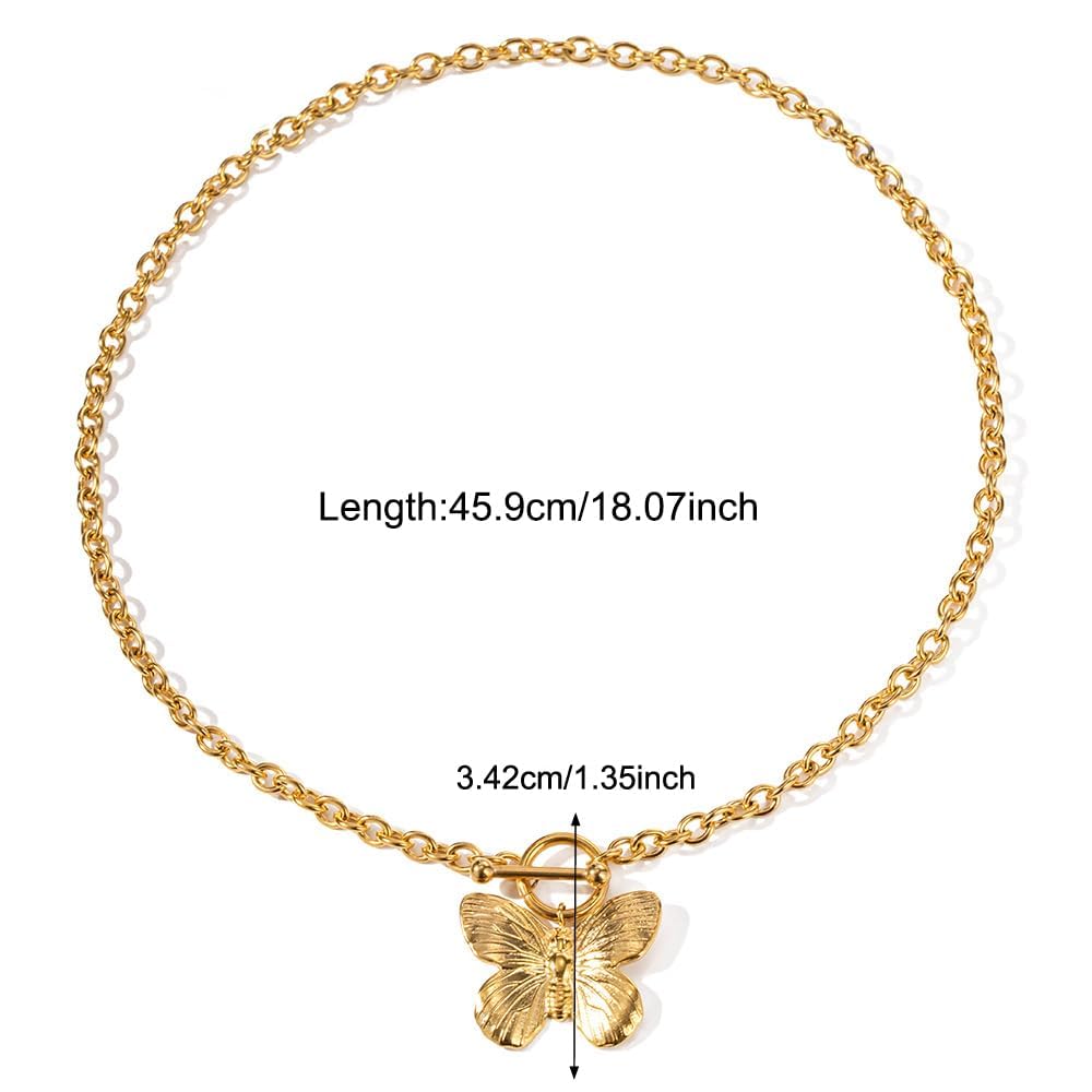 Seamido Dainty Gold Necklace for Women Non Tarnish, 18k Gold Plated Waterproof Necklace Charm Summer Beach Pendant Choker with Butterfly Pearl Sea Star, Trendy Elegant Jewelry for Her