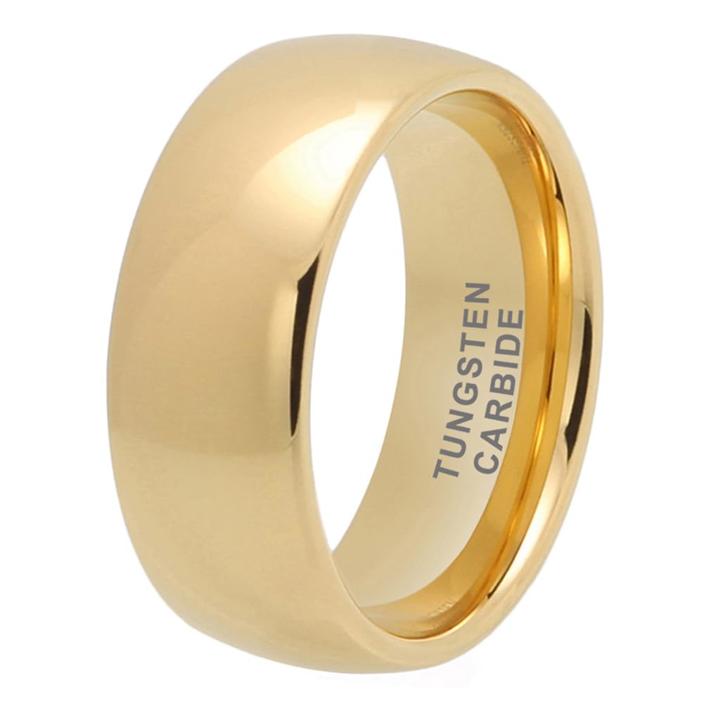 TUTISS 10mm Gold Tungsten Rings for Men Women Engagement Wedding Bands Domed Polished Comfort Fit Size 13