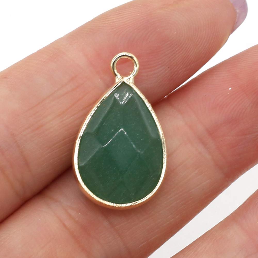 LE SKY natural stone pendants waterdrop faceted green aventurine chakra reiki healing semi gemstone pendants for jewelry making necklace bracelet 14x22mm 10 Pcs