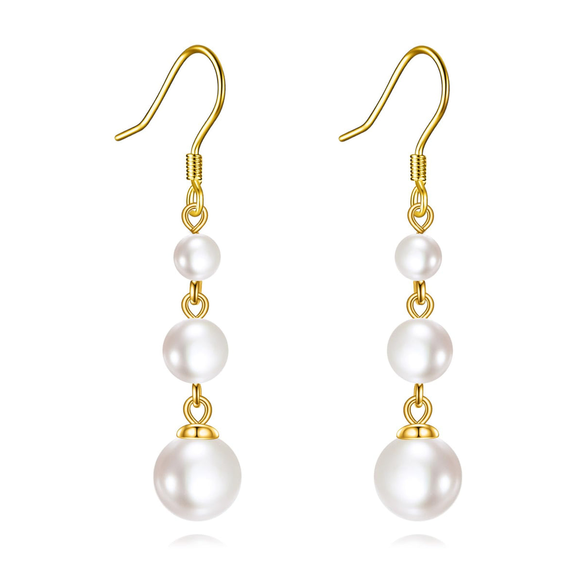 925 Sterling Silver Pearl Dangle Earrings Three Pearls Drop Jewelry Birthday Gifts for Women (Pearl-Gold)
