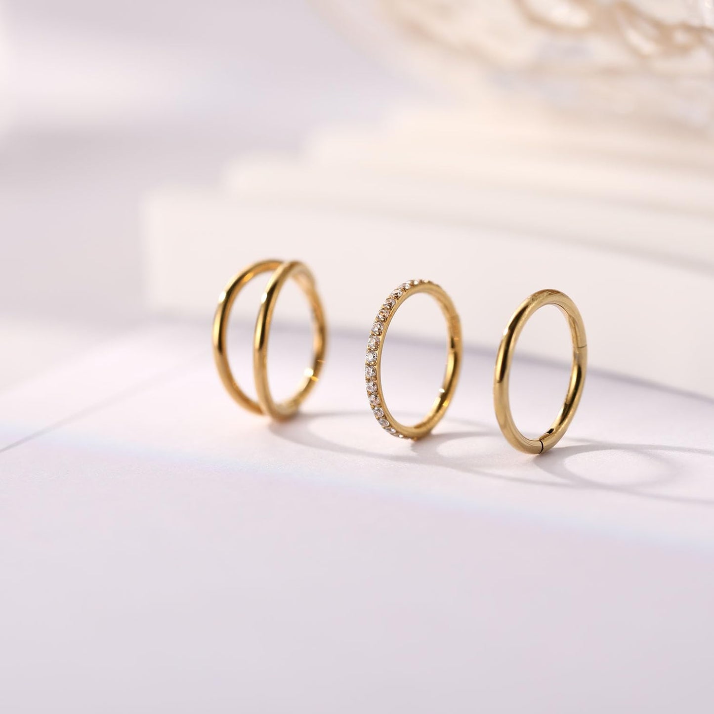 Septum Ring 8mm Septum Jewelry Double Hoop Septum Clicker Gold Conch Piercing Jewelry Nose Ring Hoop 18g Cartilage Earring with CZ Lip Rings Nose Hoop Surgical Steel Helix Earrings Nose Jewelry
