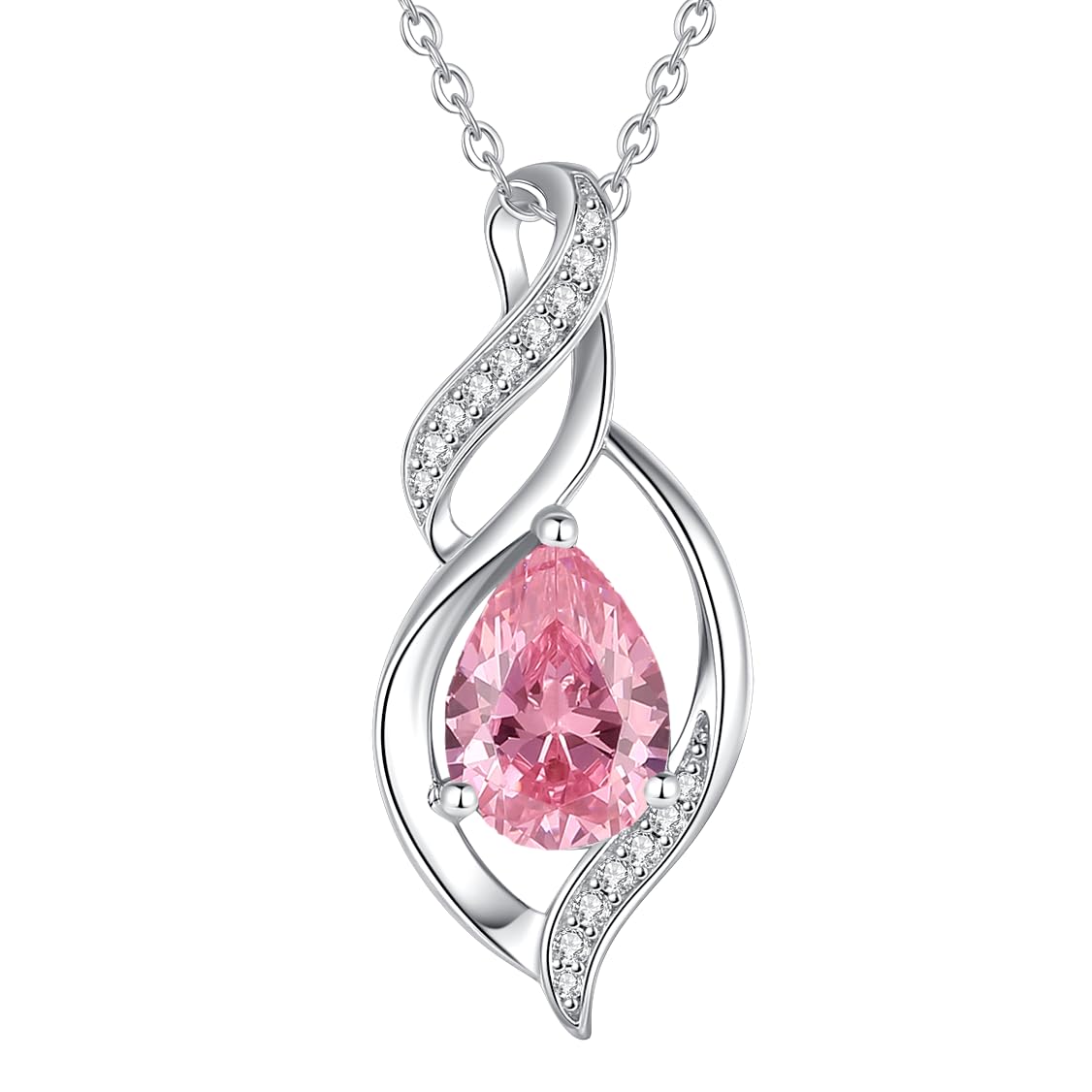 FANCIME October Birthstone Necklace for Women Pink Tourmaline Teardrop Necklace Sterling Silver Infinity Love Birthday Gifts for Mom Women, 16"+2" Inches