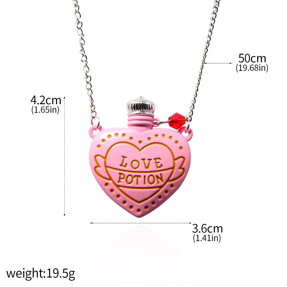 Locus Amoenus Love Potion Necklace Fashion Heart-Shaped Medicine Bottle Pendant Valentine's Day Gifts for Couples (Pink)