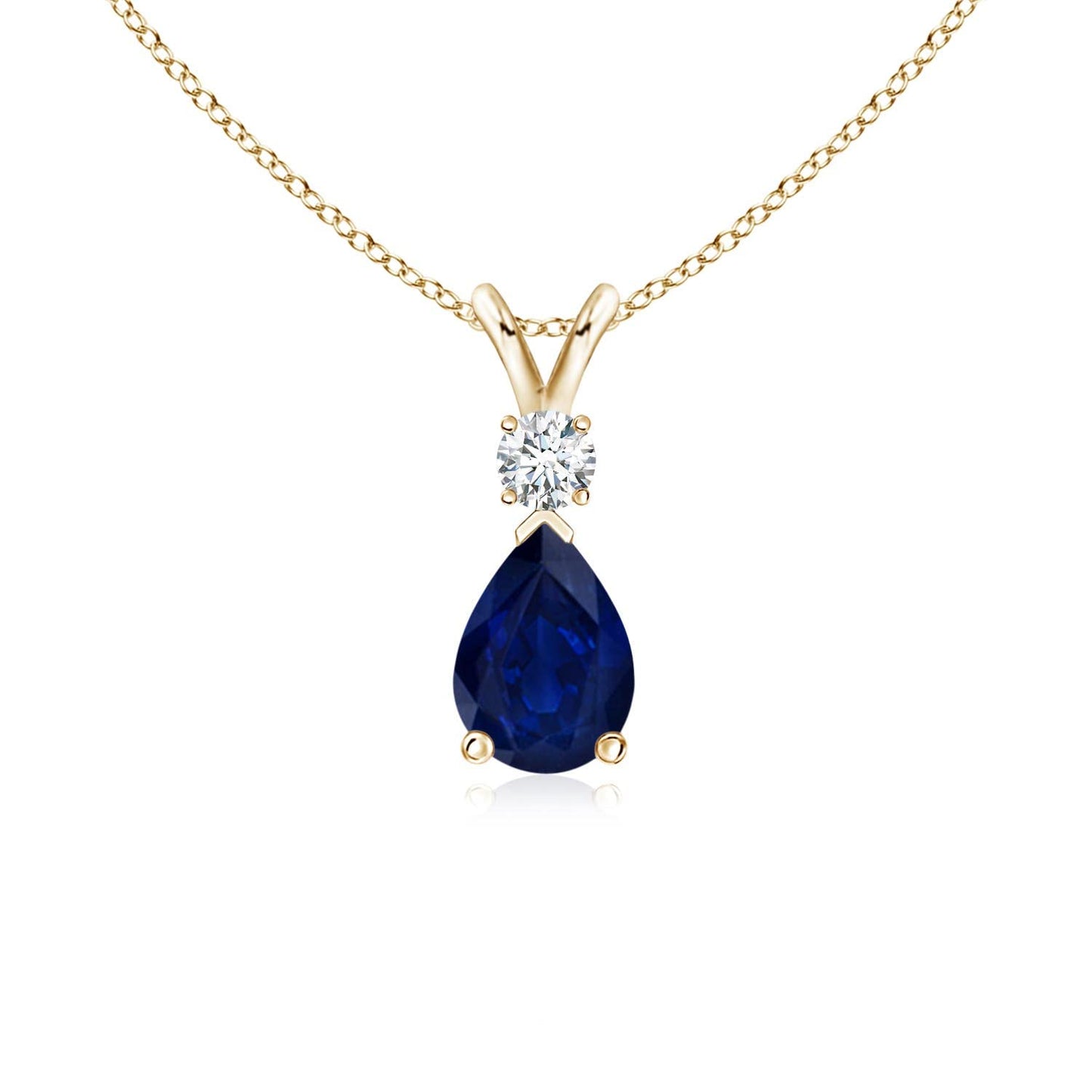 Angara Natural Blue Sapphire Solitaire Pendant for Women | 0.4 ct Pear Shape Blue Sapphire Diamond Solitaire Pendant Necklace in Yellow Gold | September Birthday, Gemstone Jewelry Gift | AA | 6x4mm