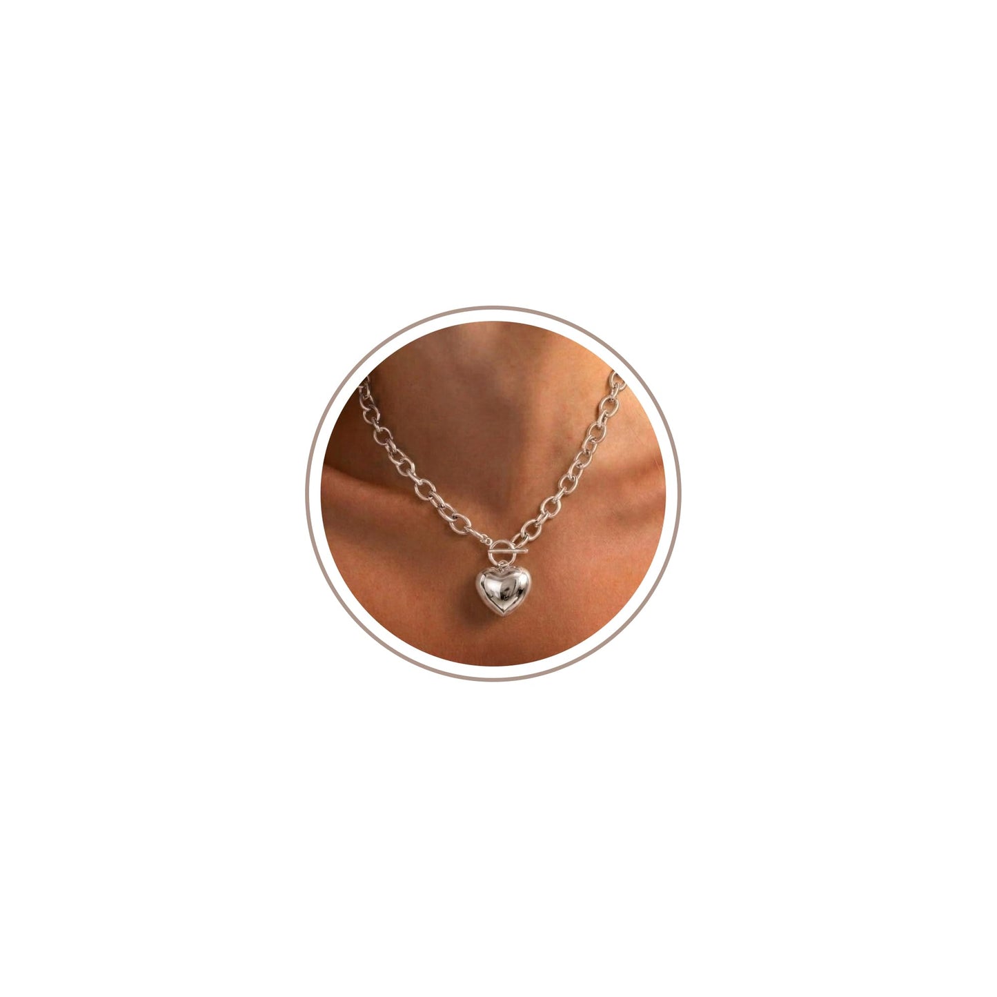 Freekiss Toggle Necklaces for Women with Heart: Chunky 925 Sterling Silver Choker Lover Pendant Necklace for Women Trendy Dainty Hypoallergenic Paperclip Necklace Womens Jewelry Gifts