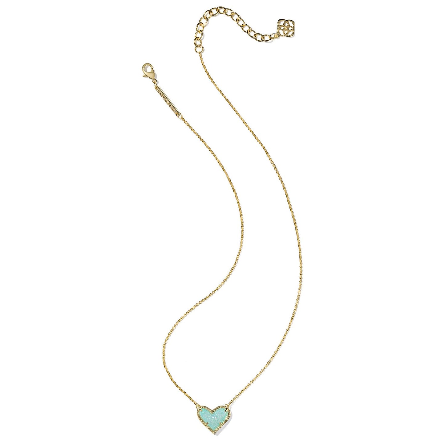 Kendra Scott Ari Heart Pendant Necklace, 14k Gold-Plated Brass, Fashion Jewelry for Women, Bright Aqua Drusy
