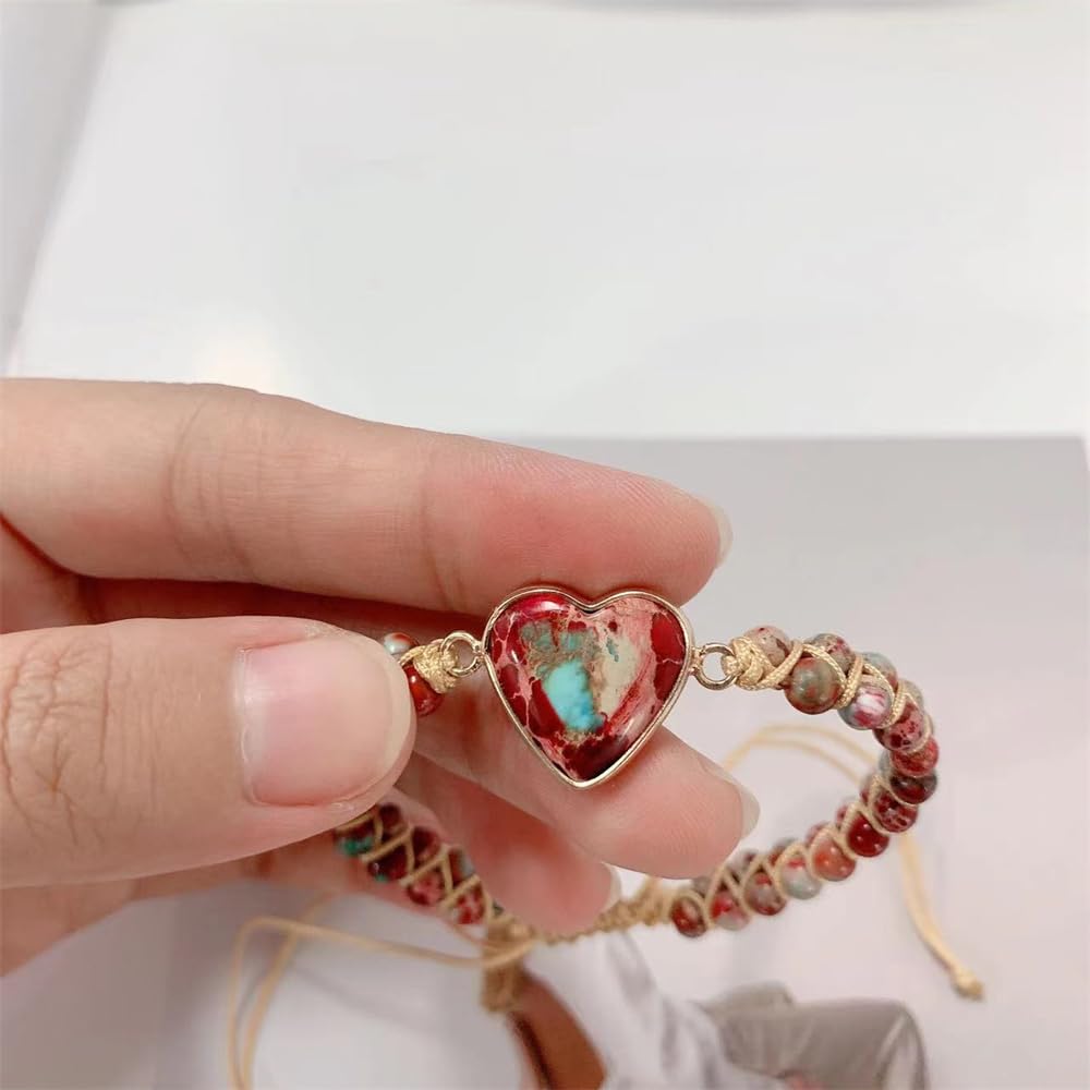 7 Chakra Healing Natural Stone Heart Wrap Bracelet for Women Colorful Emperor Beaded Health Balance Love Heart Friendship Boho Strands Bracelets Handmade Genuine Leather Trendy Jewelry Bff Gifts (Colorful)