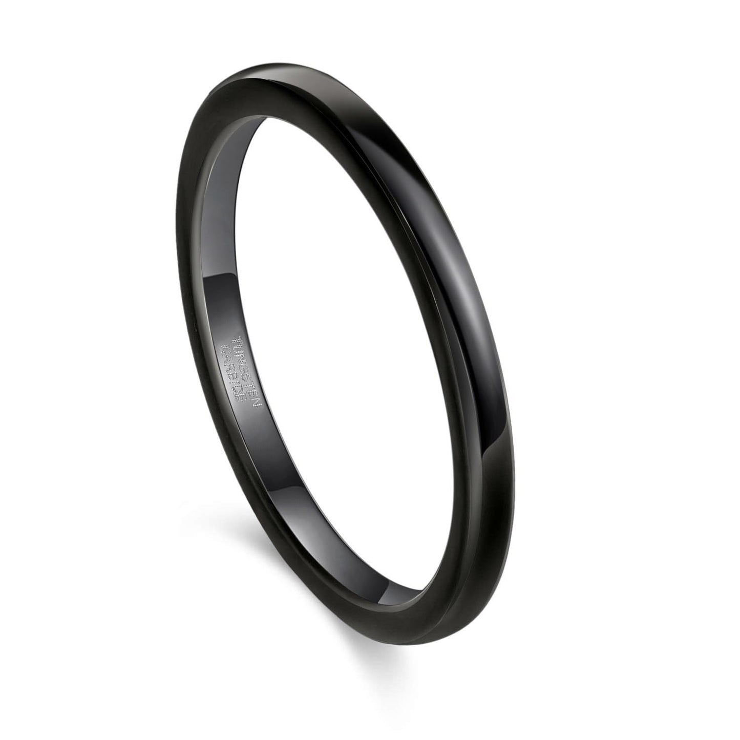 Greenpod 2mm Thin Tungsten Rings for Women Men Black Dome Polished Wedding Band Comfort Fit Size 5.5