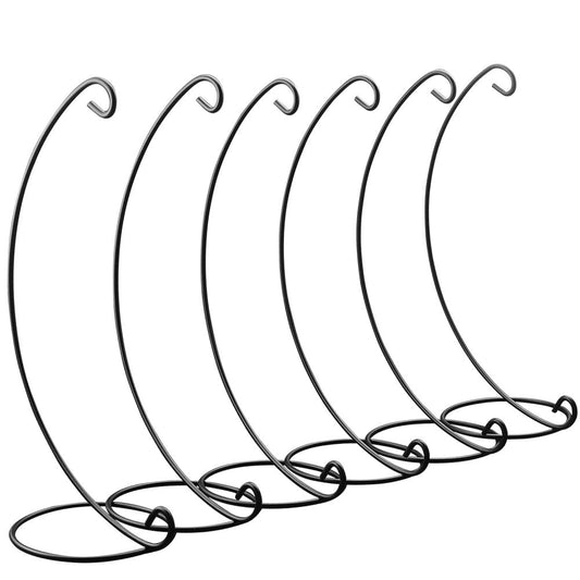 DaskFire 13in Black Ornaments Display Stands for Large Art Craft, Heavy Glass Crystal Witch Ball Holder, 6 Pack Christmas Decoration Halloween Decor Hanging Hook, Patio Planter Terrariums Iron Hanger