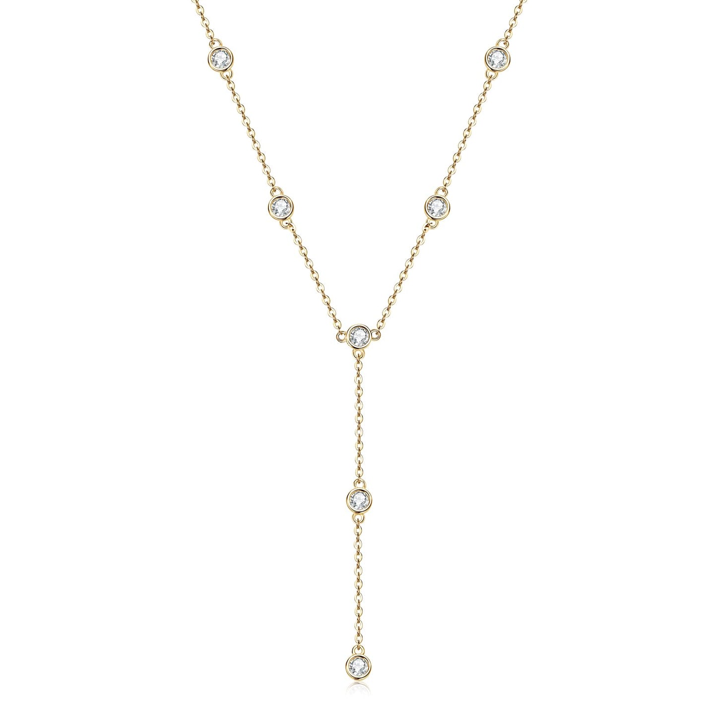 DYUNQ Moissanite Necklace for Women Sterling Silver, Imitation Diamond Lariat Drop Y necklace, Dainty Simple Long Prom Bridal Wedding Hypoallergenic Neckalces, 16 to 20 Inch