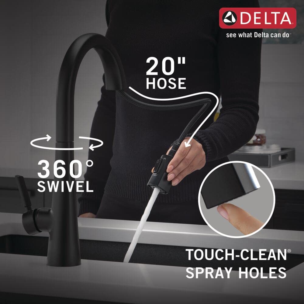 Delta Faucet Monrovia Matte Black Kitchen Faucet, Kitchen Faucets with Pull Down Sprayer, Kitchen Sink Faucet with Magnetic Docking, Matte Black 9191-BL-PR-DST