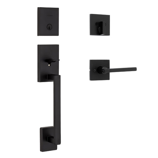 Kwikset San Clemente Front Door Lock Handle and Deadbolt Set, Entry Handleset Exterior with Interior Reversible Lever, Matte Black, Pick Resistant SmartKey Rekey Deadbolt Security