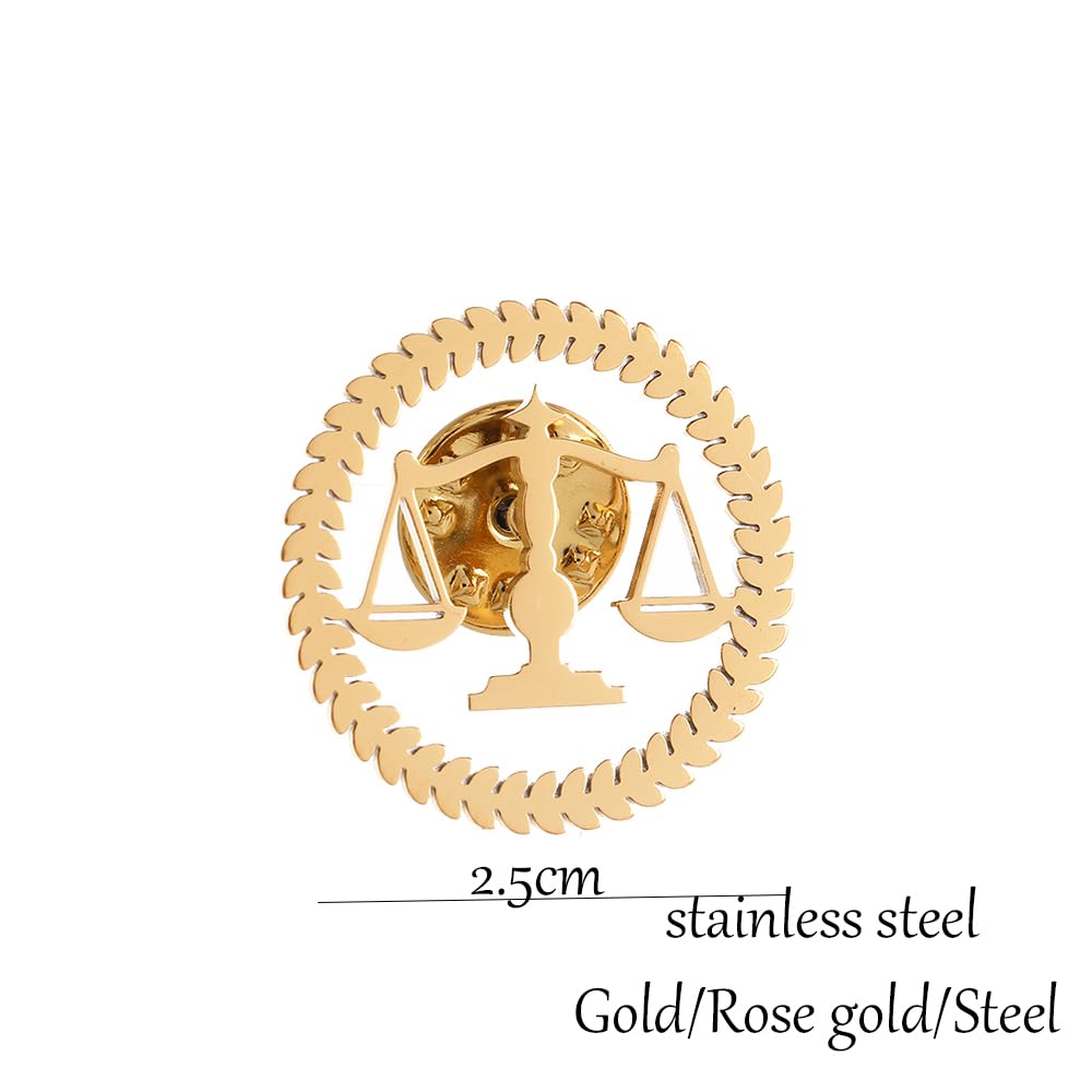 Metal Balance Badges Suit Brooch Libra Scales Brooches For Men (rose gold pin+tie clip+ cuff-link)
