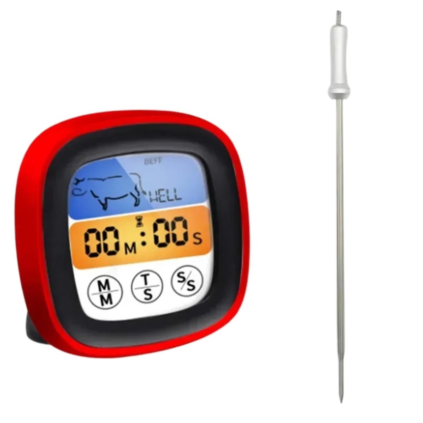 Digital Meat Thermometer for Oven Remote Read LCD Digital Food Thermometer Meat Probe Kitchen Cooking BBQ(Red)