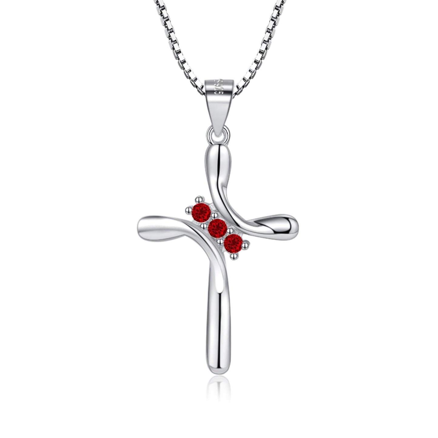 EVERU S925 Sterling Silver Cross Necklace for Women Birthstone Necklace with Cubic Zirconia 18K Gold Plated Cross Pendant Jewelry Ideal Gift Red Garnet January