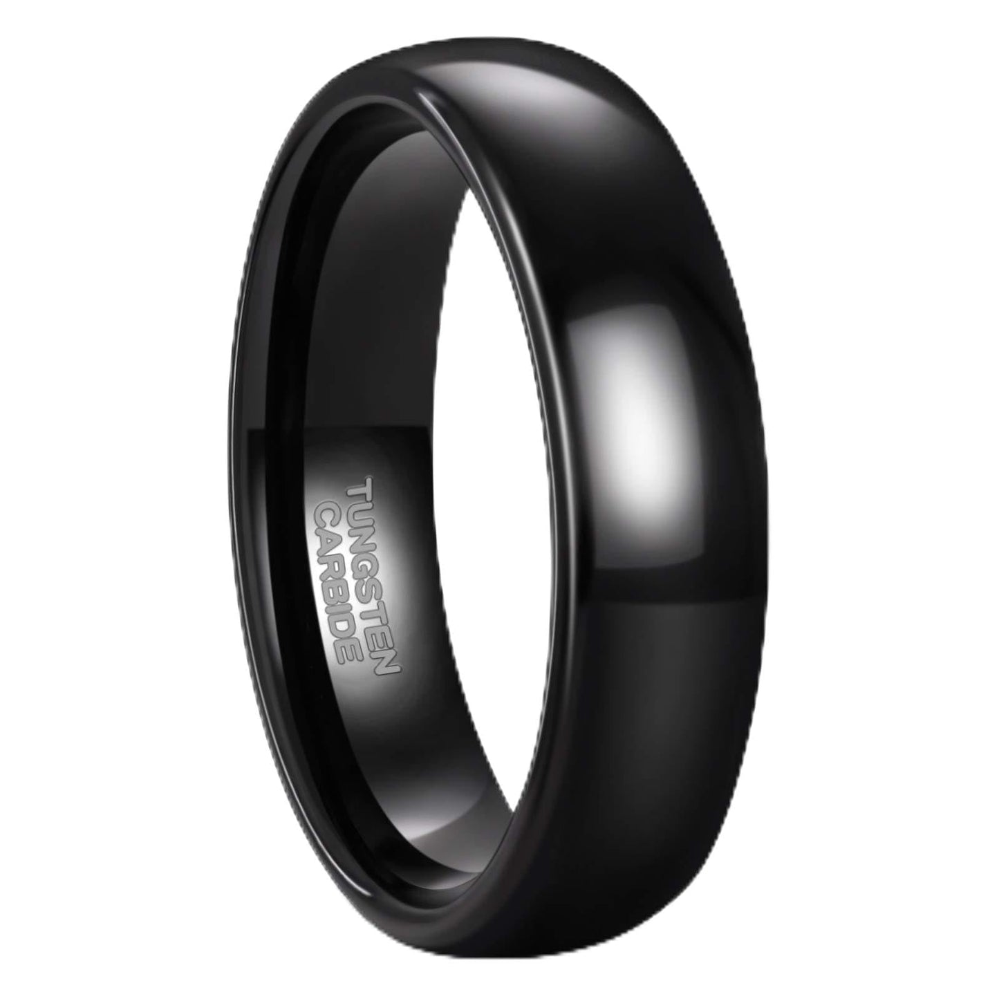 Greenpod 6mm Tungsten Carbide Rings for Men Women Dome Polished Classic Black Wedding Band Size 6.5