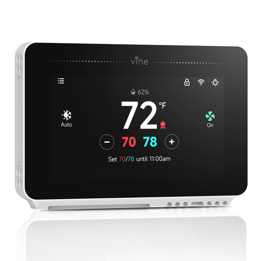 vine Programmable Thermostat for House with 4.3" Touch Screen, WiFi Smart Home Thermostat for AC and Heating, App/Voice Control, Compatible with Alexa and Google Assistant, C-Wire Required, TJ-919T