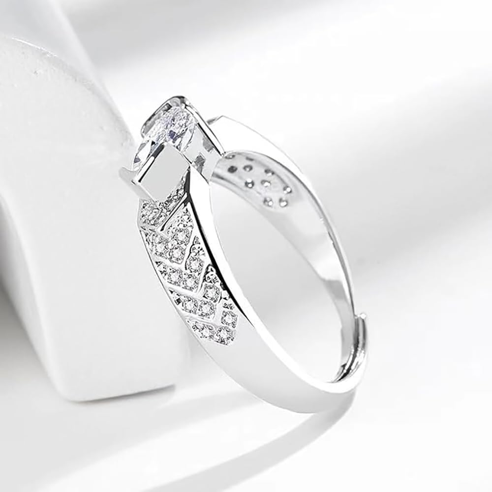 IMMUNOTRAX Adjustable Magnetic Moissanite Ring - Titanium Ion Wellness Jewelry for Energy Flow & Relaxation, Hypoallergenic Sparkling Gift for Women (White Gold, Size 7-10) (1Pcs)