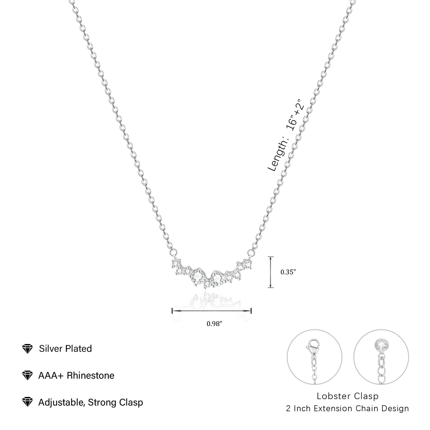 Zeffy Silver CZ Diamond Necklace for Women Dainty Small Cute Square Cubic Zirconia Splints Solitaire Pendant Necklace for women Jewelry for Women Gifts