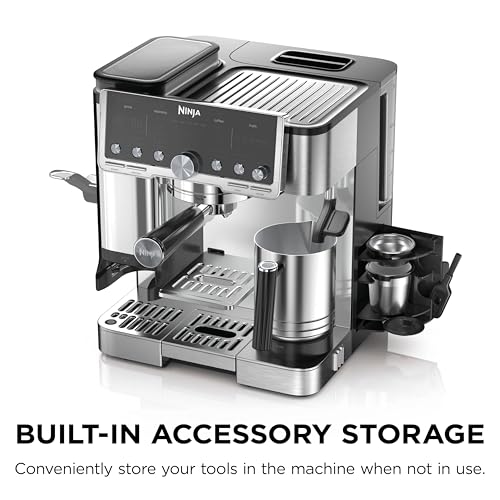 Ninja Luxe Café Pro Series, Espresso Machine, Drip Coffee, Cold Brew, Hot Water, Integrated Tamper, Built-in Grinder, Hands-Free Frother for Cappuccinos, Lattes, Americanos, Dairy or Non-Dairy, ES701