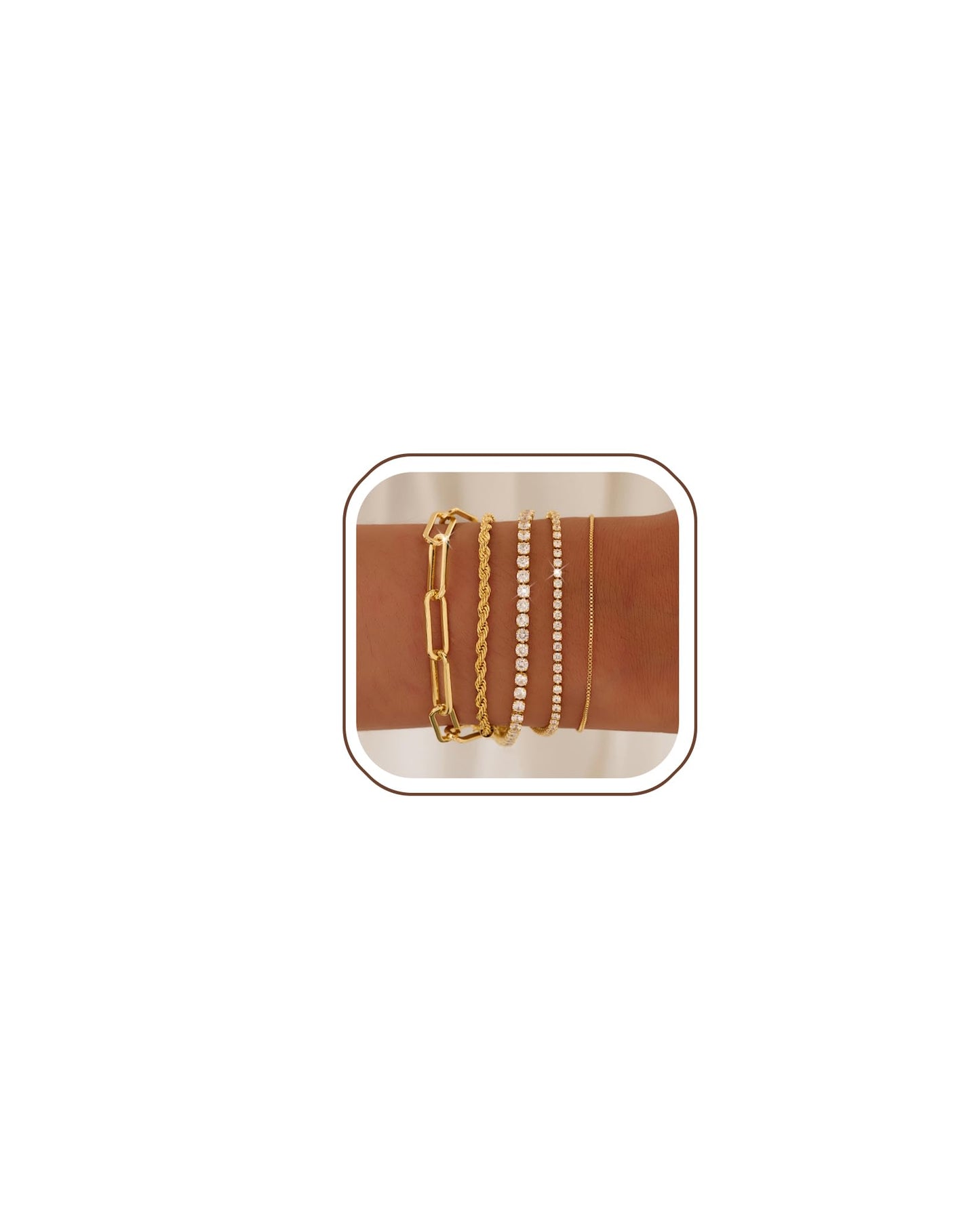 Gold Bracelets for Women 14K Gold Plated Stack Trend Bracelets Charm Paperclip Chain Cuban Link Layered Waterproof Bracelet Dainty Bracelet for Women Jewelry Gifts (Gold 5Pcs)