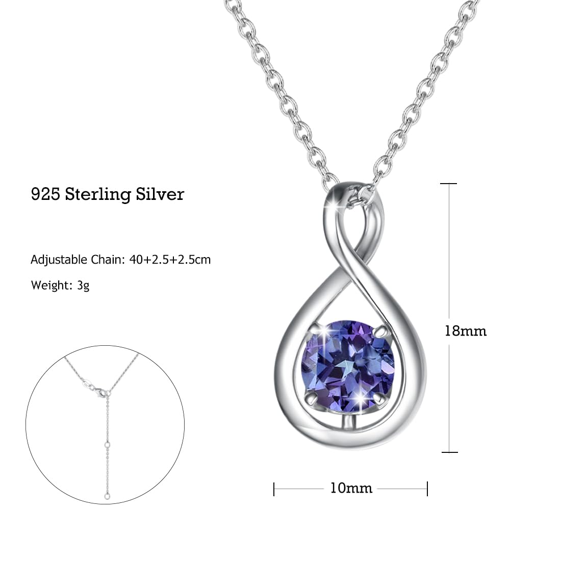 FANCIME Alexandrite Necklaces June Birthstone Necklace for Women, Sterling Silver Infinity Pendant Fine Jewelry Anniversary Birthday Mothers Day Gifts for Daughter