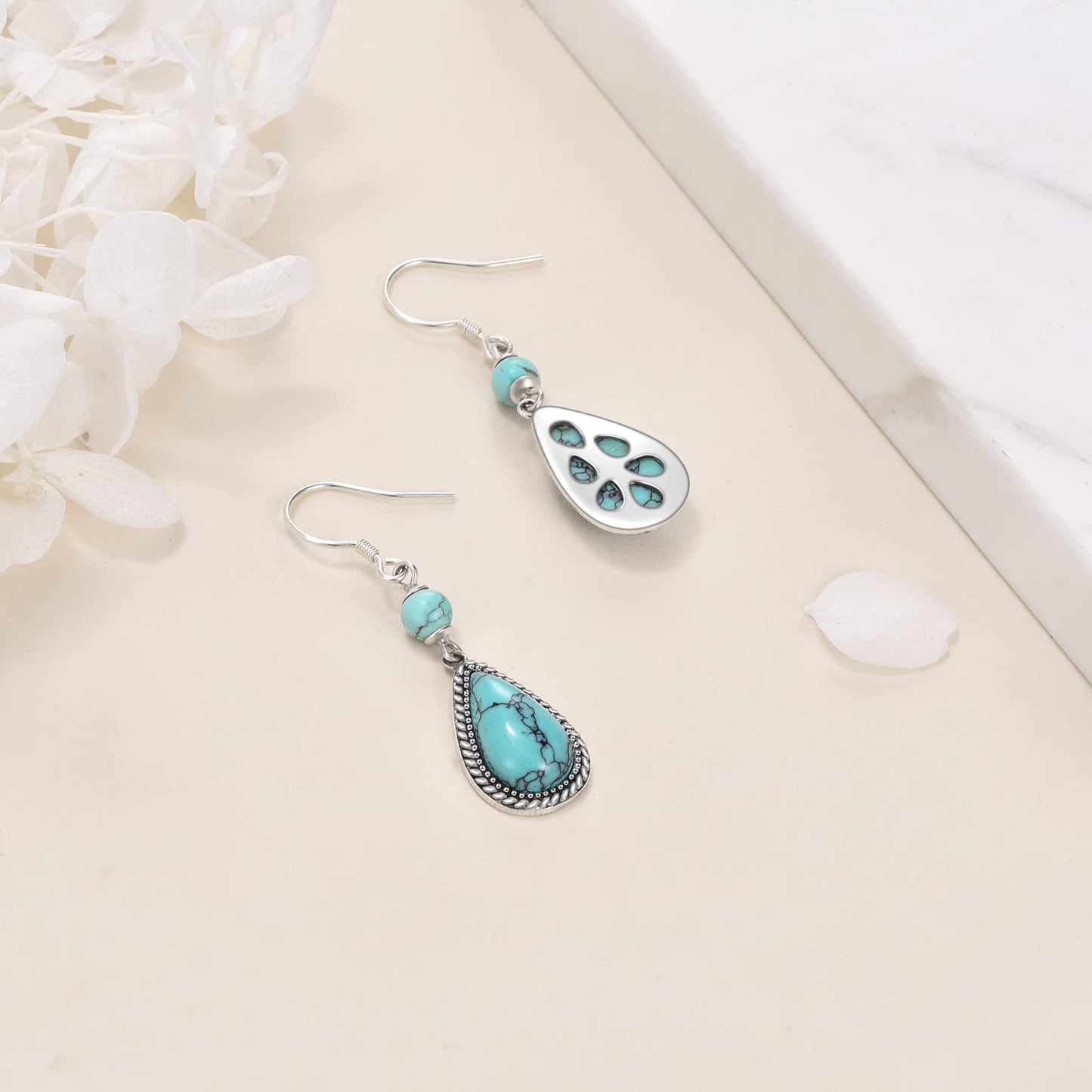 POPLYKE Teardrop Turquoise Dangle Earrings for Women 925 Sterling Silver Turquoise Earrings for Women Turquoise Jewelry Gifts