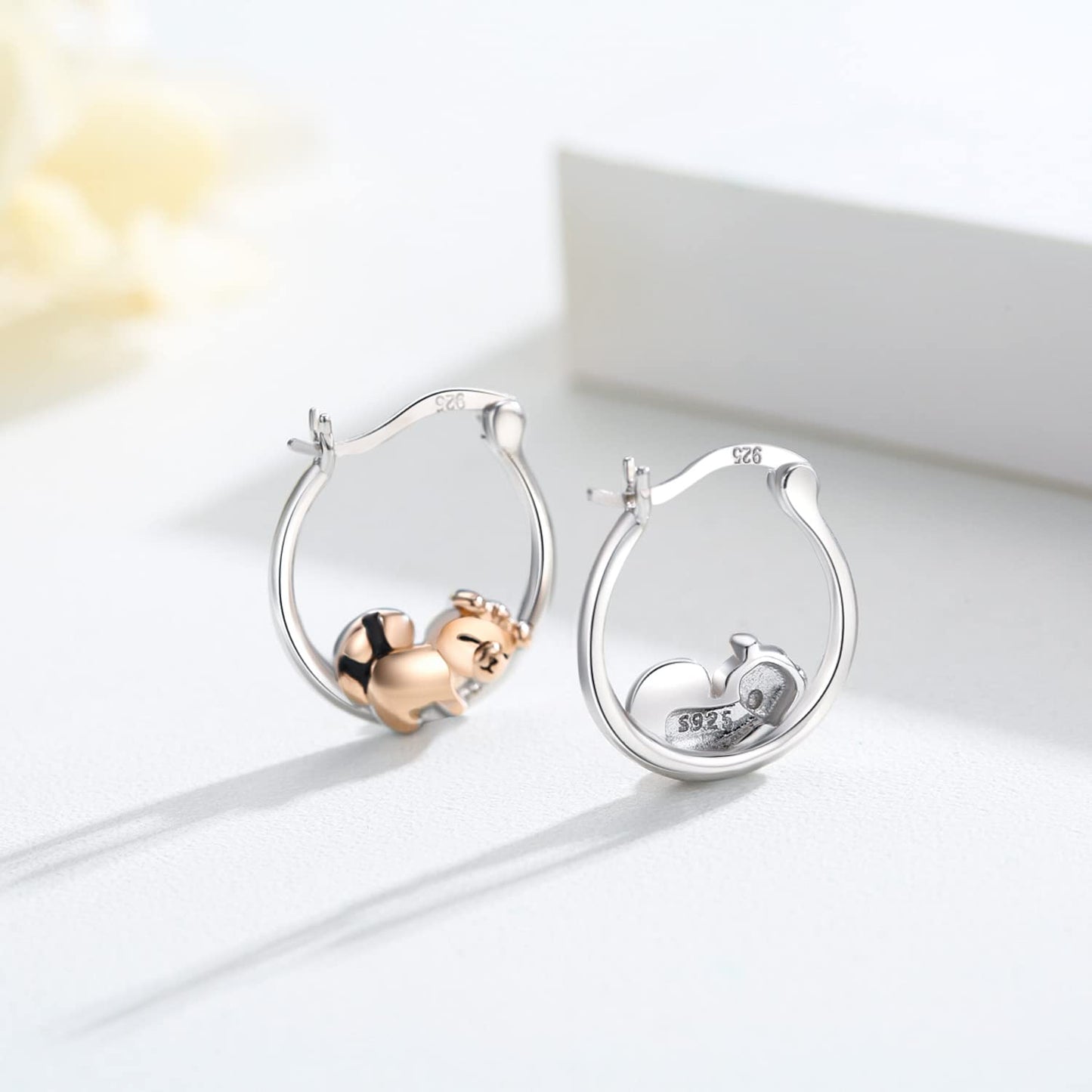 Raccoon Earrings Sterling Silver Red Panda Earrings Hypoallergenic Hoop Earrings for Girls Sensitive Ears Raccoon Jewelry Christmas Graduation Gifts for Women Daughter