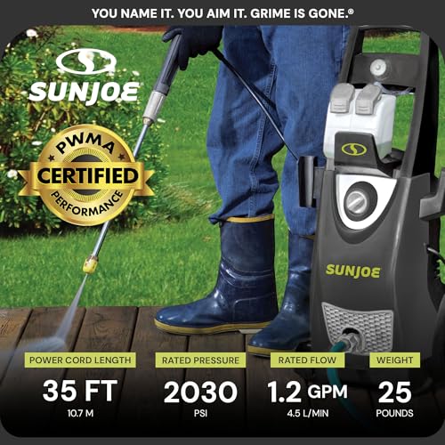 Sun Joe Electric Pressure Power Washer, Heavy-Duty 2500 Max PSI (2030 PSI PWMA Rated), Cleaning Machine for Patios, Decks, & Sidewalks, Safety First GFCI Power Cord, w/Dual Soap Tanks, SPX3000