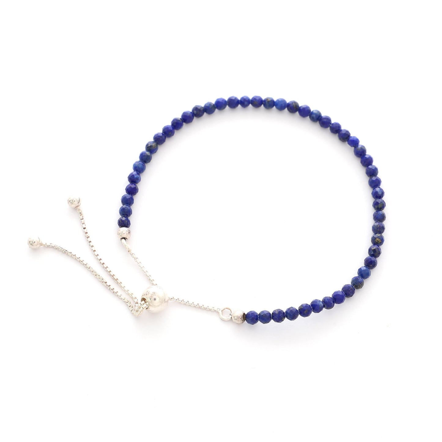 LUSTRE AND LIGHT 3mm Round Natural Lapis Lazuli Adjustable Bolo Bracelet for Women in Sterling Silver, September Birthstone Gifts for Her Birthday, Anniversary, Christmas, Graduation