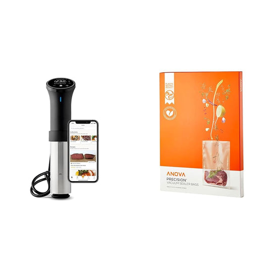 Anova Culinary Sous Vide Precision Cooker 3.0 (WiFi), 1100 Watts & Precision Vacuum Sealer Bags (Pre-cut),Clear