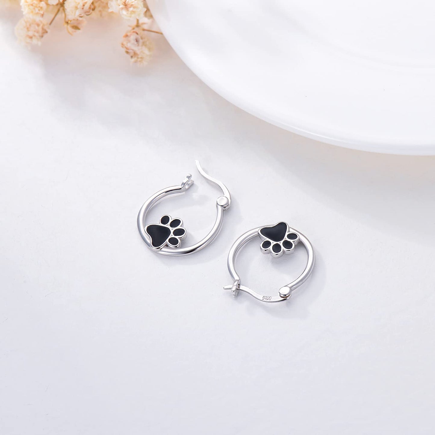 Pet Paw Earrings Sterling Silver Puppy Dog Cat Paw Print Small Hoop Earrings for Sensitive Ears Dog Lovers Graduation Gifts for Women Daughter Her