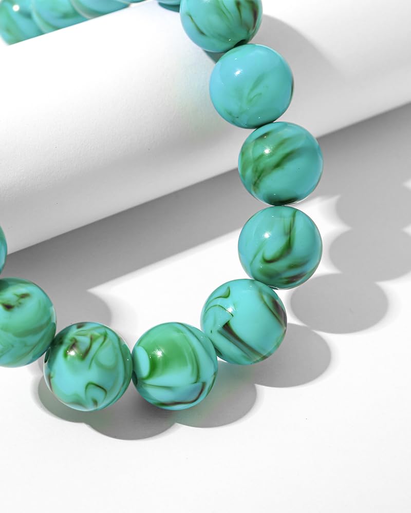 FAUTHENTICUTE Turquoise Choker Necklace for Women Large Turq. Blue Beaded Necklaces Boho Chunky Beaded Collar Statement Trendy Summer Beach Jewelry Gifts