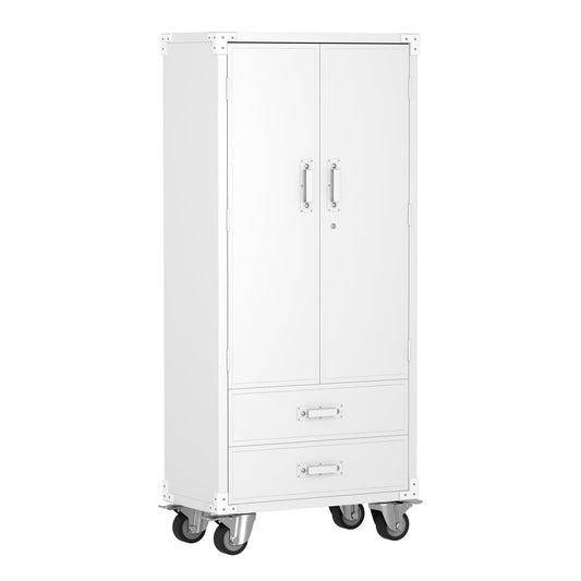 SUXXAN Rolling Storage Cabinet with 2 Doors and 2 Drawers, Heavy Duty Metal Storage Cabinet with Shelves, Locking Steel Cabinet for Warehouse, Home, Office (White)