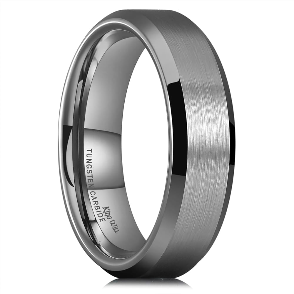 King Will 6mm Men's Gunmetal Gray Wedding Ring - Brushed Matte Surface, Beveled Polished Edge, Comfort Fit Size 6